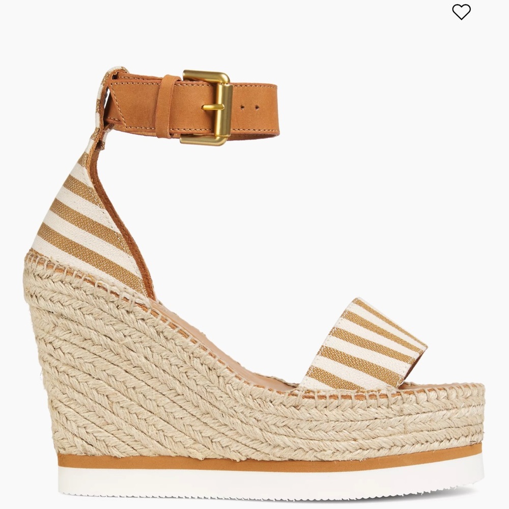 Chic Striped Wedge Sandals with Tan Strap